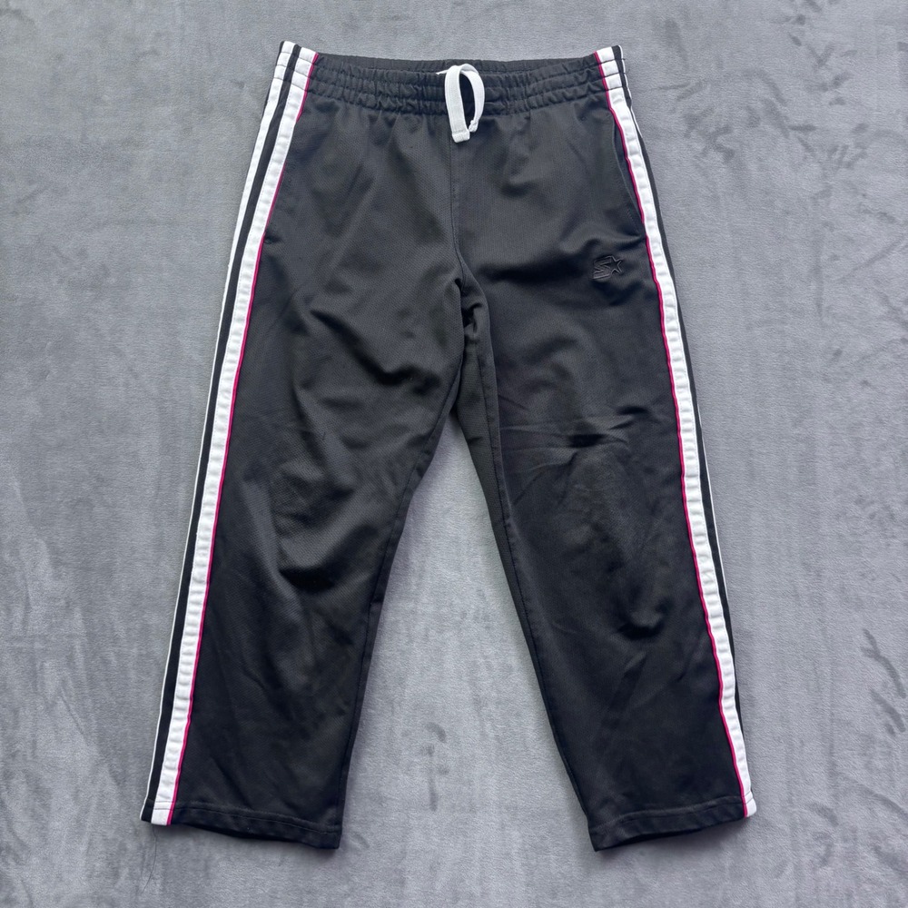 Starter Boys Black Mesh Track Pants Side Stripe Drawstring Activewear Size S
